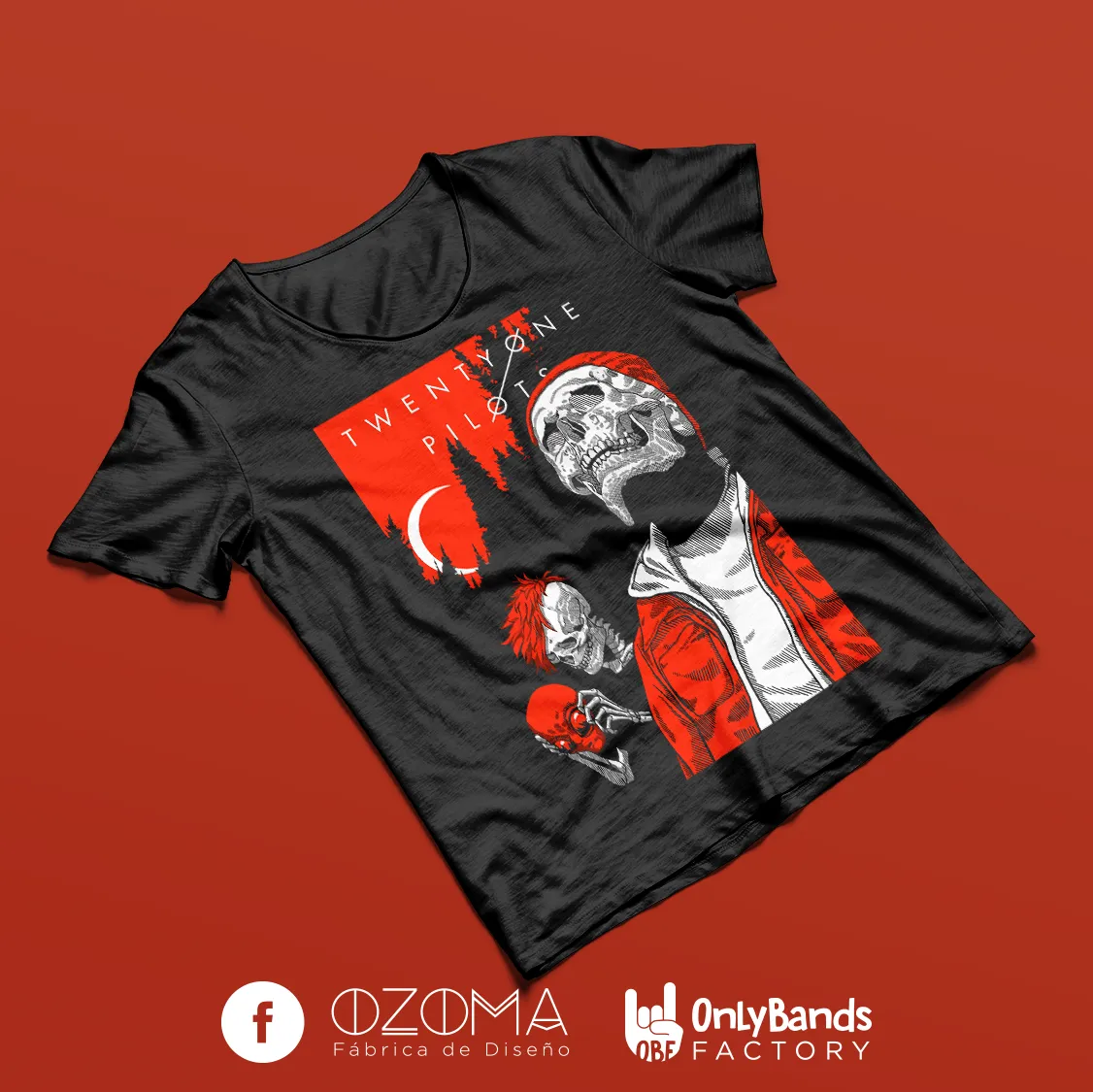 Playera Twenty One Pilots Skulls Red Beanie - Modelo 16